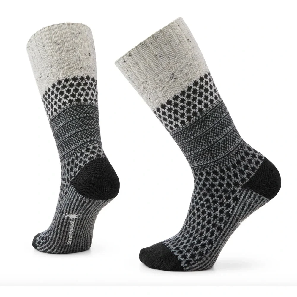 Smartwool Everyday Cable Crew Unisex Medium Full Cushion Gray Black Pattern NEW